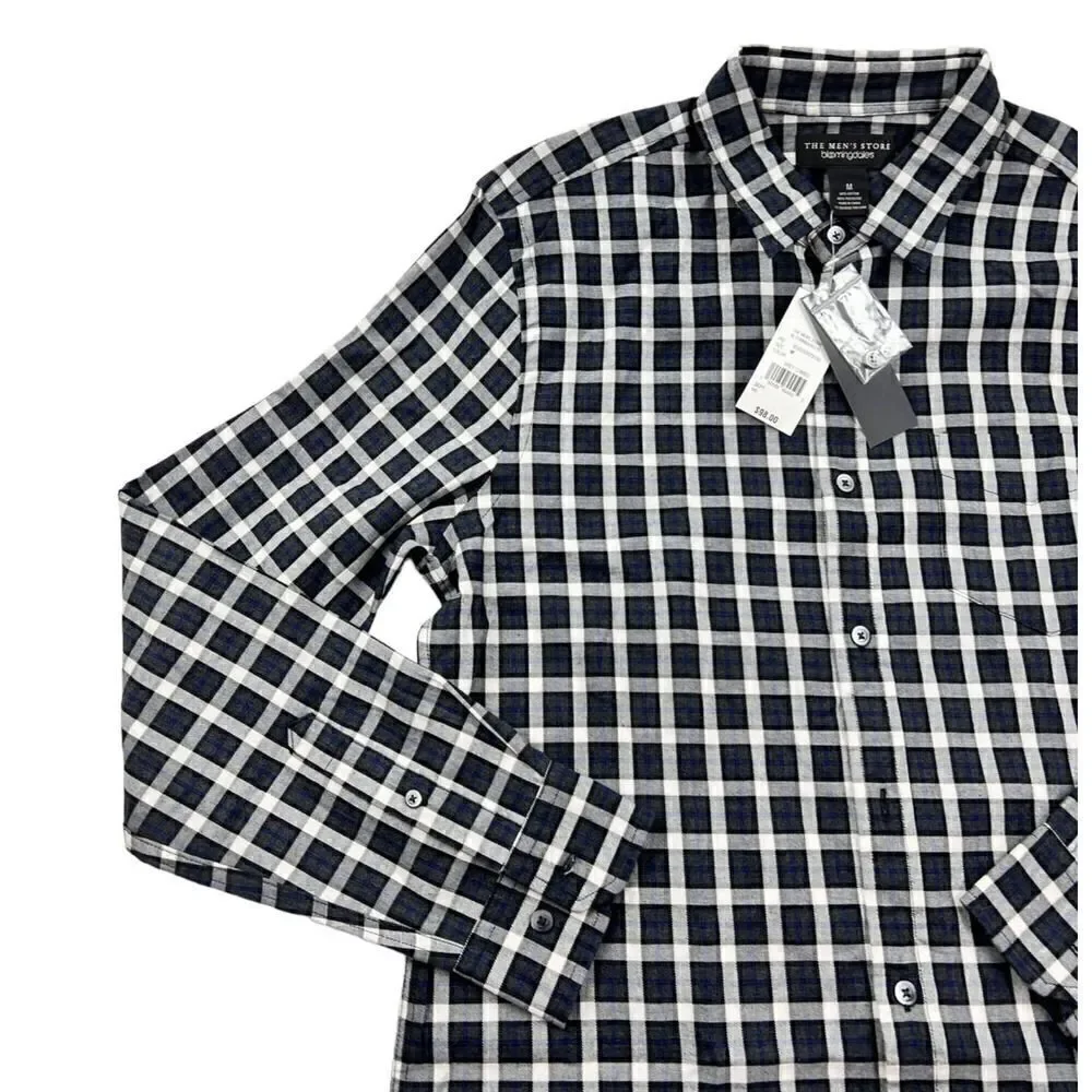 New The Mens Store Men Grey Plaid Shirt Classic Long Sleeve Button Down US M - Picture 5 of 6